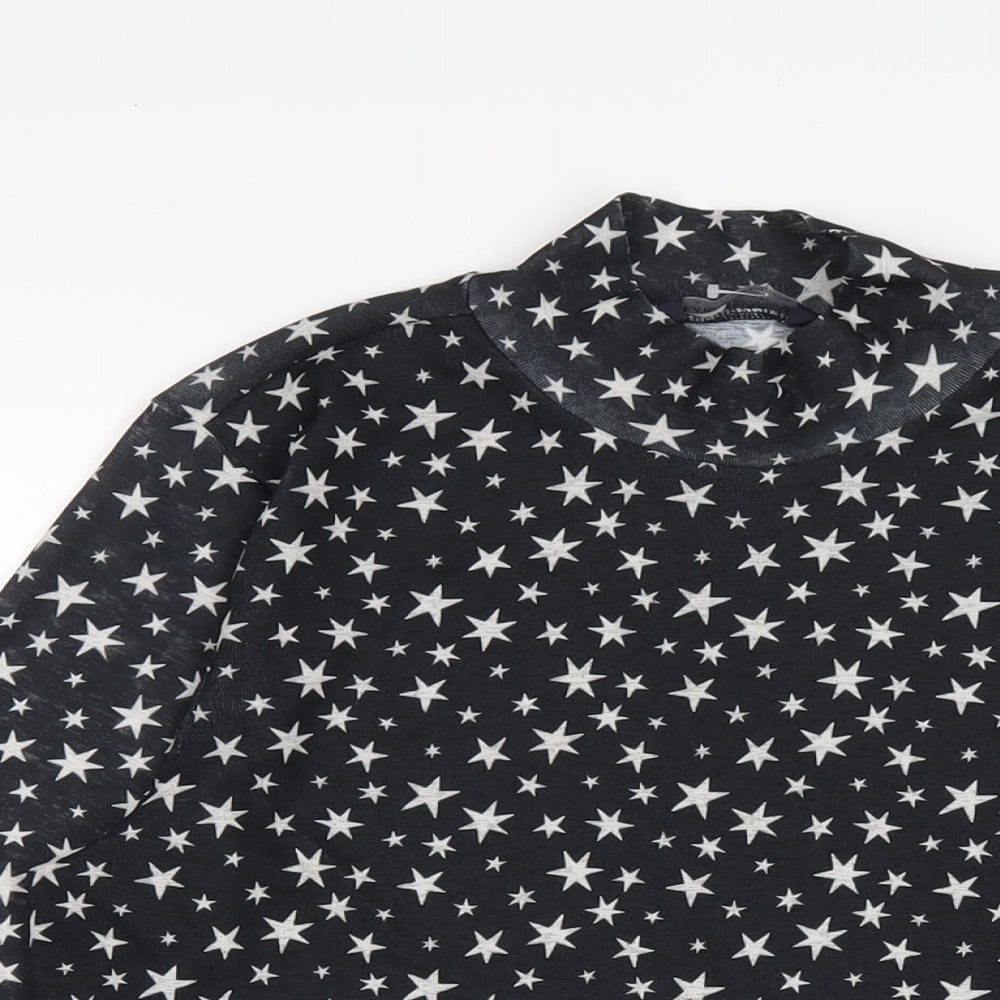 Marks and Spencer Womens Black Geometric Polyester Basic T-Shirt Size 16 Mock Neck