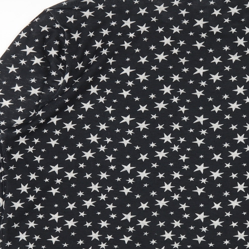 Marks and Spencer Womens Black Geometric Polyester Basic T-Shirt Size 16 Mock Neck