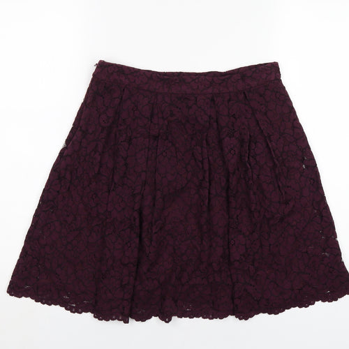 H&M Womens Purple Cotton A-Line Skirt Size 10 Zip