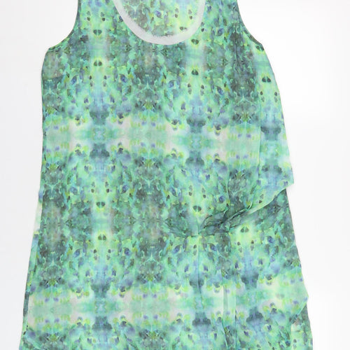 Label Lab Womens Green Geometric Polyester A-Line Size 14 Scoop Neck Pullover