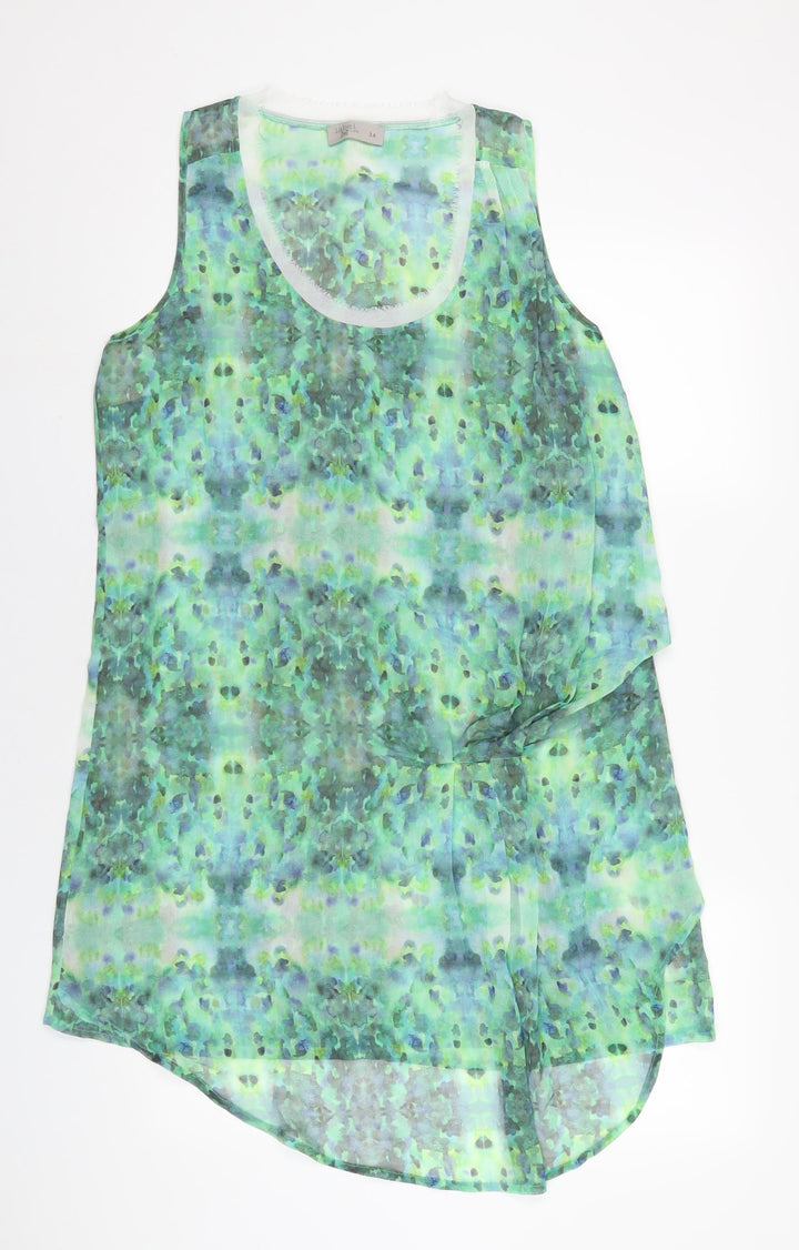 Label Lab Womens Green Geometric Polyester A-Line Size 14 Scoop Neck Pullover