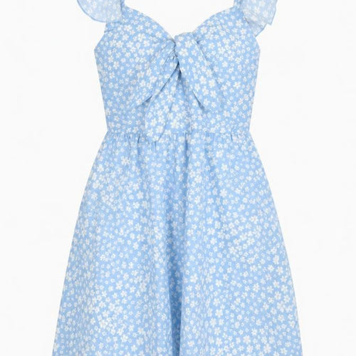 QED London Womens Blue Floral Polyester A-Line Size 6 V-Neck Zip