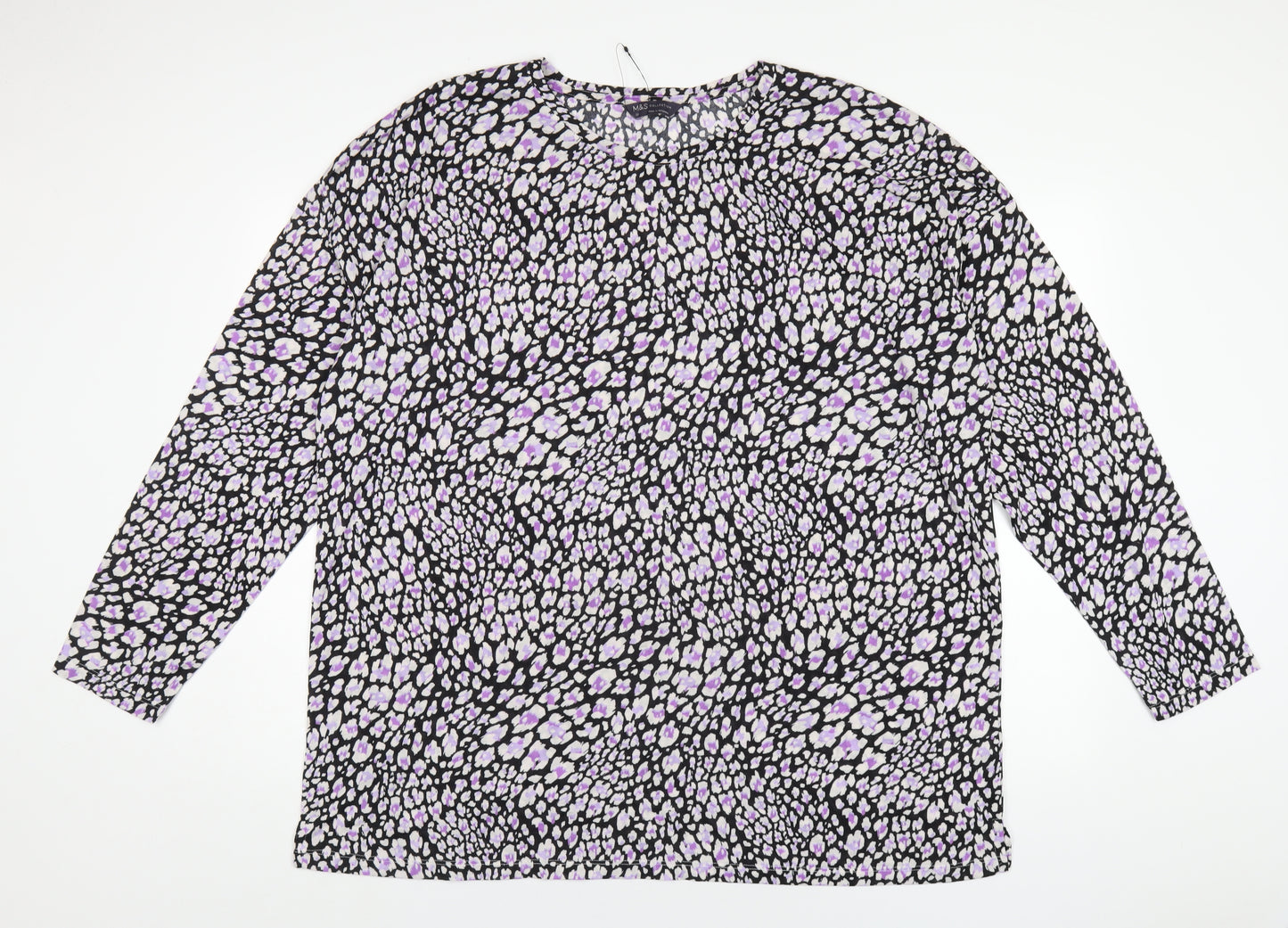 Marks and Spencer Womens Black Geometric Polyester Basic T-Shirt Size 22 Round Neck