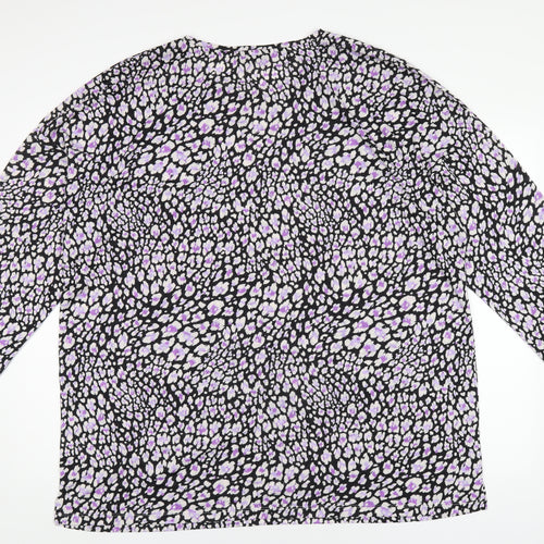 Marks and Spencer Womens Black Geometric Polyester Basic T-Shirt Size 22 Round Neck