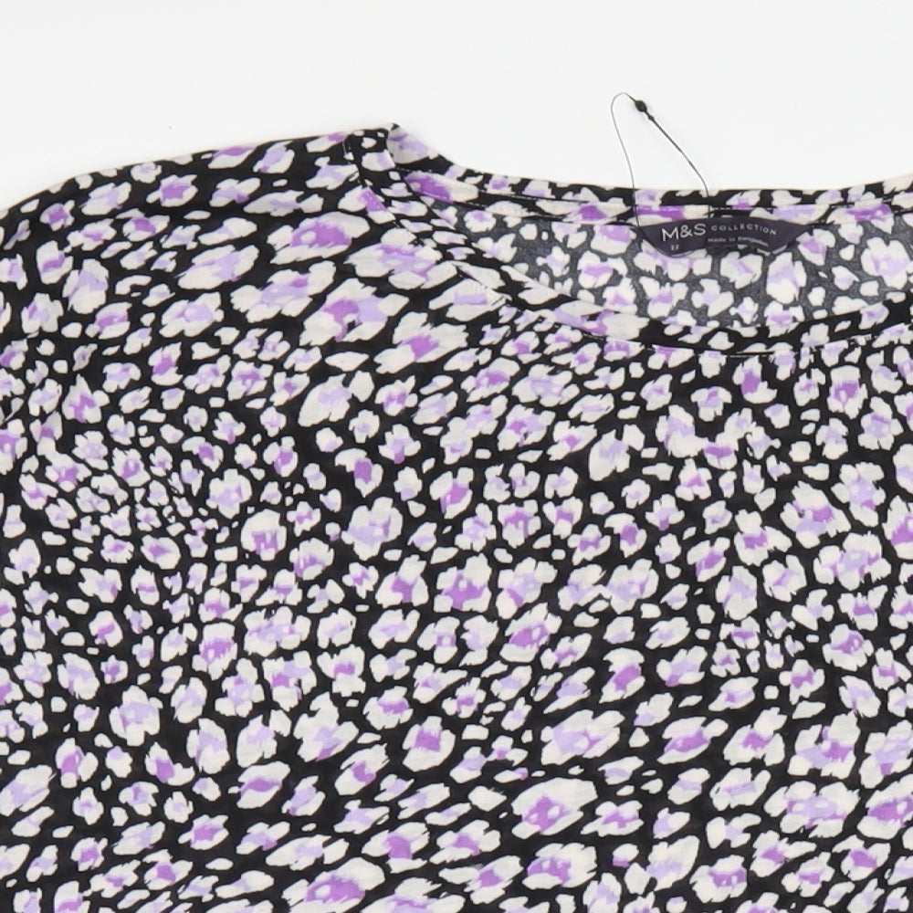 Marks and Spencer Womens Black Geometric Polyester Basic T-Shirt Size 22 Round Neck