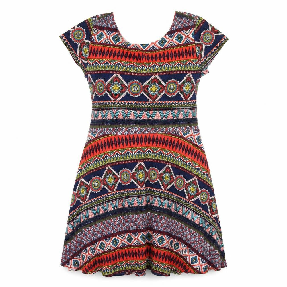 Front view of Springfield women’s multicoloured geometric viscose a-line, size XL, round neck pullover