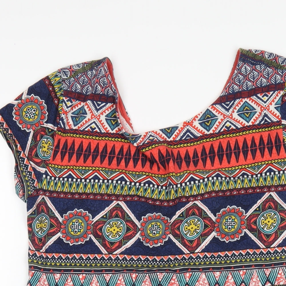 Springfield Womens Multicoloured Geometric Viscose A-Line Size XL Round Neck Pullover