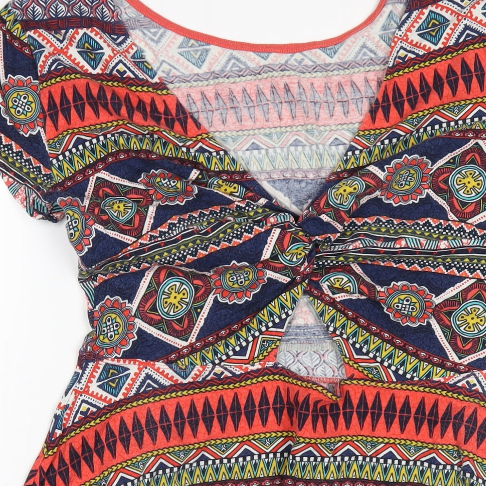 Springfield Womens Multicoloured Geometric Viscose A-Line Size XL Round Neck Pullover