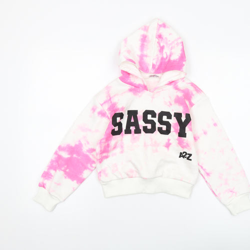 A2Z Girls Pink Geometric Polyester Pullover Hoodie Size 7-8 Years Pullover