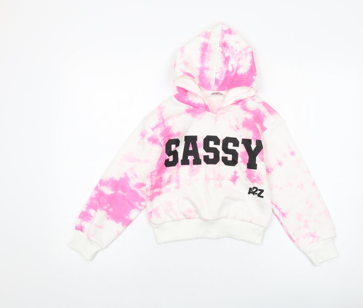 A2Z Girls Pink Geometric Polyester Pullover Hoodie Size 7-8 Years Pullover
