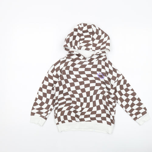 NEXT Girls White Geometric Cotton Pullover Hoodie Size 4-5 Years Pullover