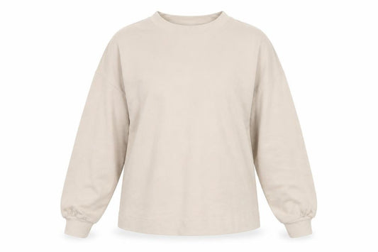 Front view of Mango women’s beige polyester pullover sweatshirt, size S, pullover