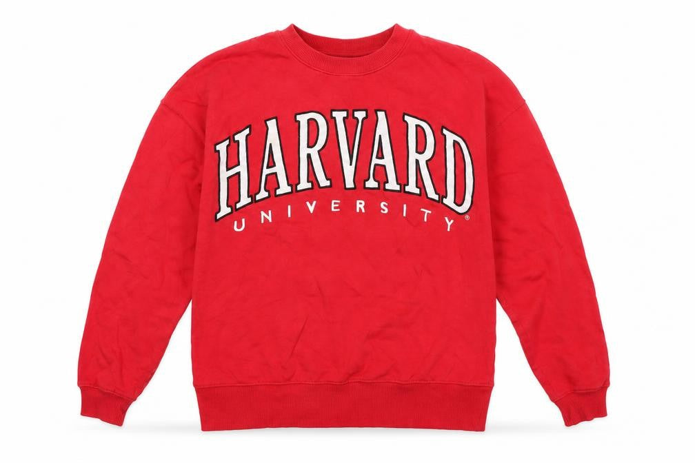 Front view of Harvard women’s red cotton pullover sweatshirt, size UK 10, pullover