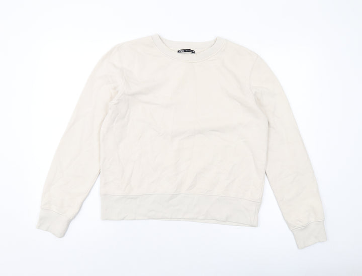 Zara Womens Beige Cotton Pullover Hoodie Size S Pullover