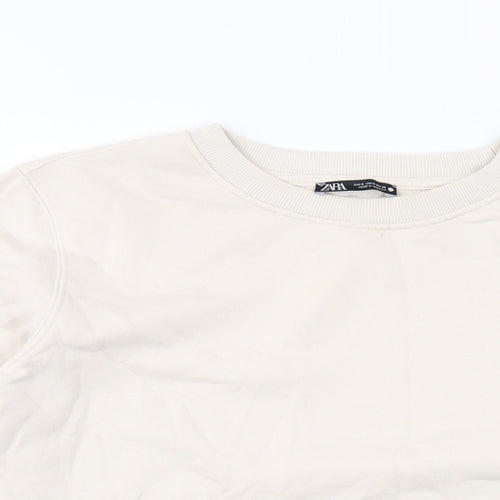 Zara Womens Beige Cotton Pullover Hoodie Size S Pullover