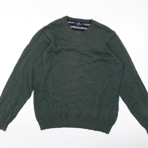 Blue Harbour Mens Green Crew Neck Cotton Pullover Jumper Size M Long Sleeve