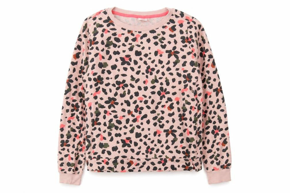 HEMA Girls Pink Animal Print Cotton Pullover Sweatshirt Size 13-14 Years Pullover
