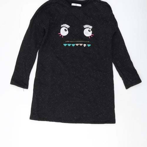Marks and Spencer Girls Black Cotton Pullover Sweatshirt Size 9-10 Years Pullover