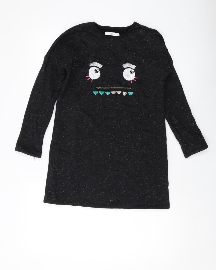 Marks and Spencer Girls Black Cotton Pullover Sweatshirt Size 9-10 Years Pullover