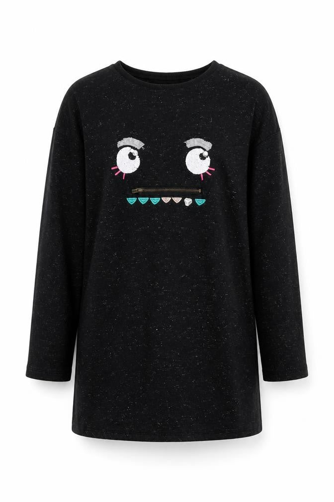 Front view of Marks & Spencer girls’ black cotton pullover sweatshirt, size 9-10, years pullover