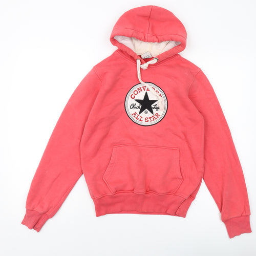 Converse Womens Orange Cotton Pullover Hoodie Size S Pullover