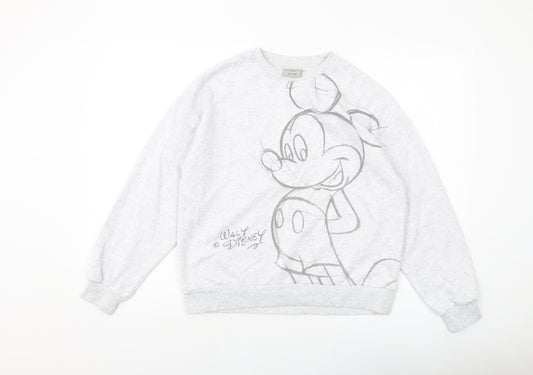 Front view of Disney women’s grey cotton pullover sweatshirt, size UK 6, pullover - mickey mouse
