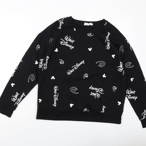 Disney Womens Black Geometric Cotton Pullover Sweatshirt Size S Pullover