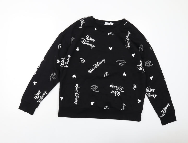 Disney Womens Black Geometric Cotton Pullover Sweatshirt Size S Pullover