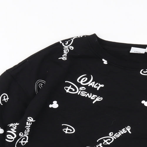 Disney Womens Black Geometric Cotton Pullover Sweatshirt Size S Pullover