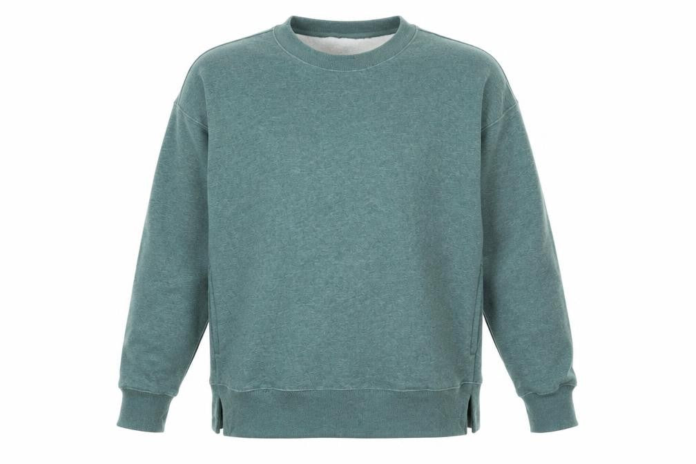 Front view of Kirkland men’s green polyester pullover sweatshirt, size M