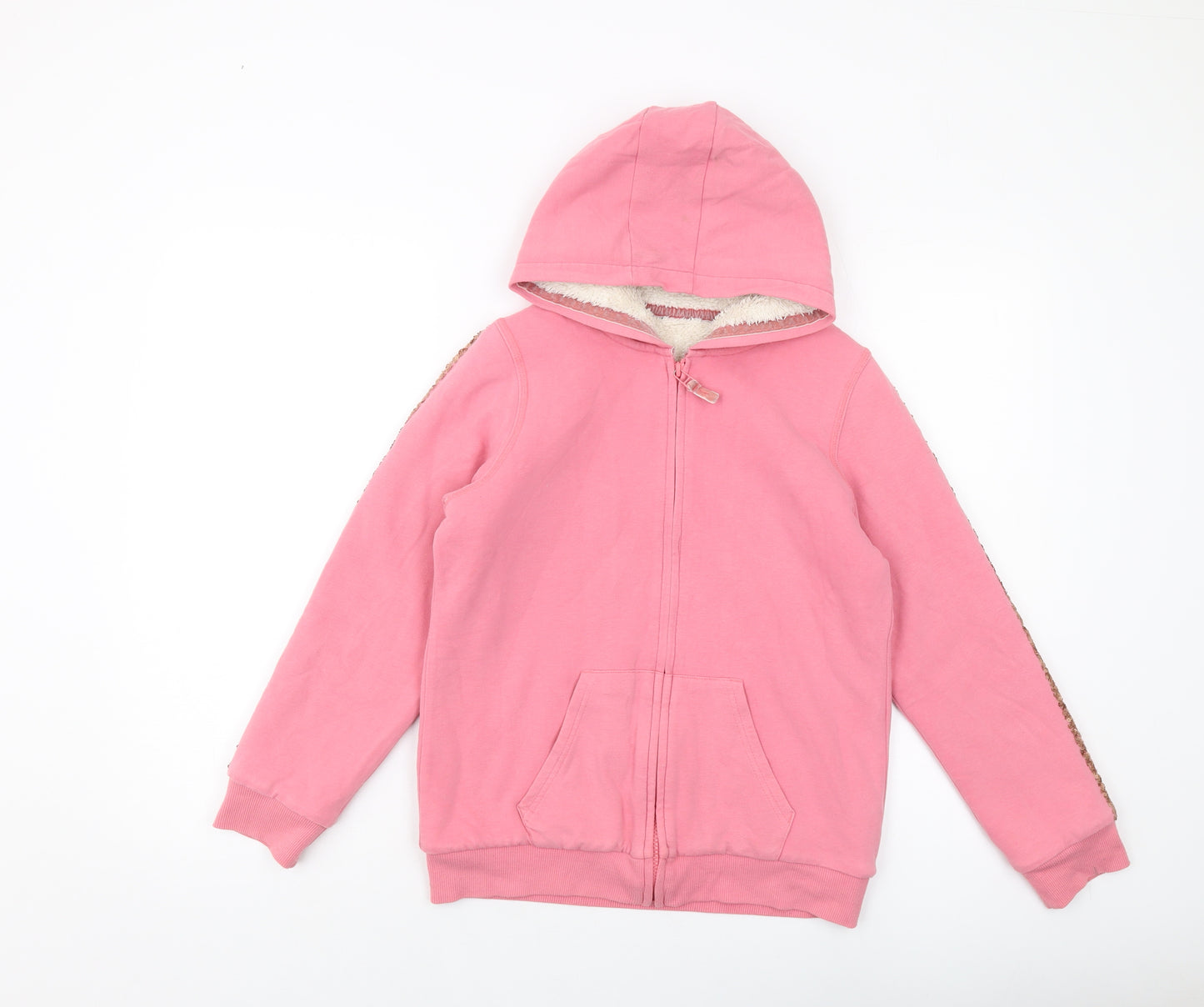 Marks and Spencer Girls Pink Cotton Full Zip Hoodie Size 13-14 Years Zip