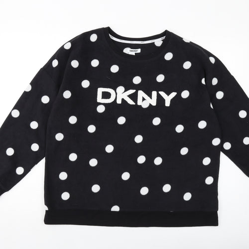 DKNY Womens Black Polka Dot Polyester Pullover Sweatshirt Size L Pullover