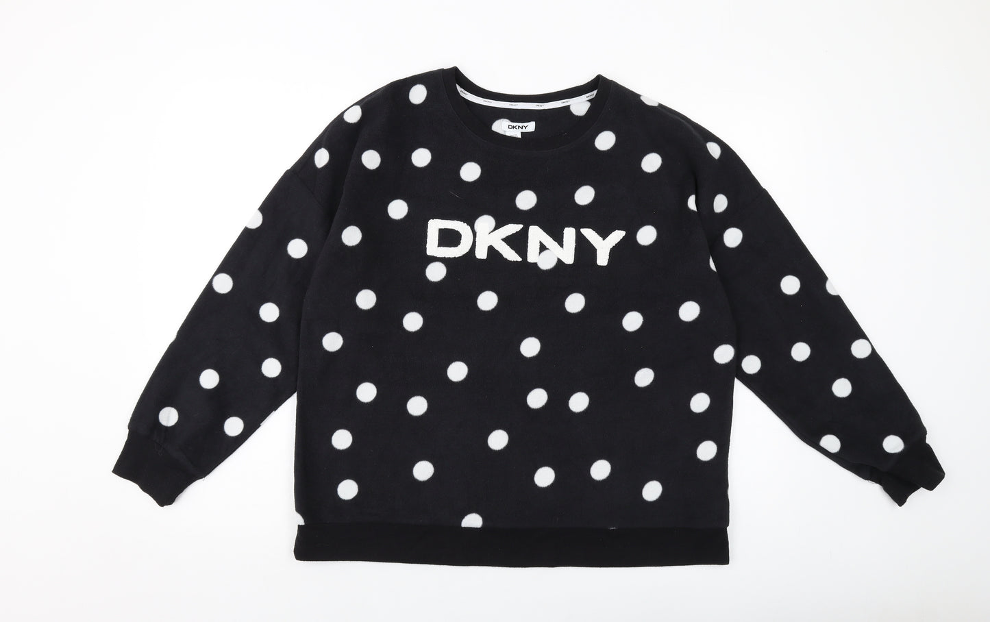 DKNY Womens Black Polka Dot Polyester Pullover Sweatshirt Size L Pullover