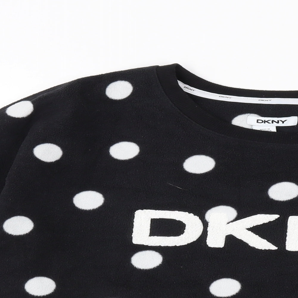 DKNY Womens Black Polka Dot Polyester Pullover Sweatshirt Size L Pullover