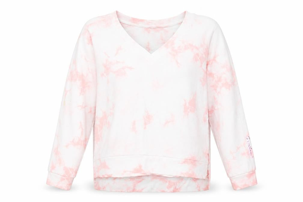 Front view of Top Secret women’s pink geometric cotton pullover sweatshirt, size UK 10, pullover