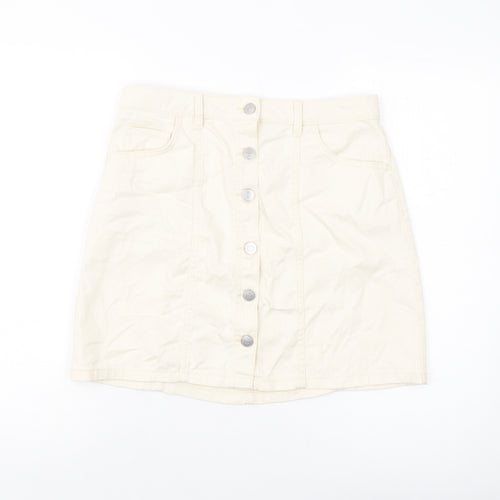 Tulchan Womens Beige Cotton Mini Skirt Size 12 Button