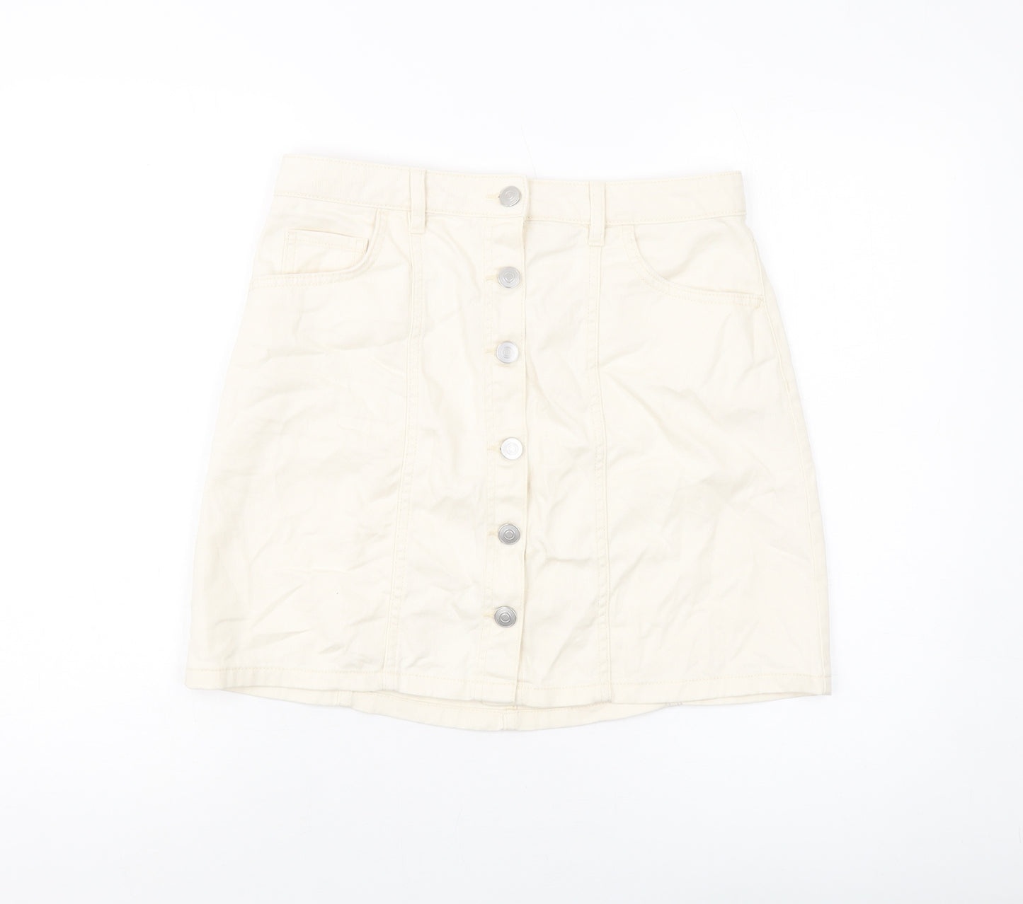 Tulchan Womens Beige Cotton Mini Skirt Size 12 Button