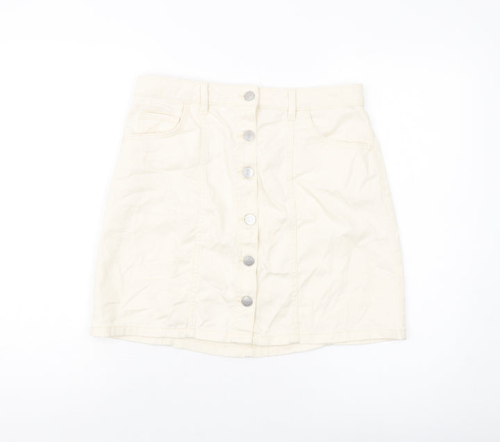 Tulchan Womens Beige Cotton Mini Skirt Size 12 Button