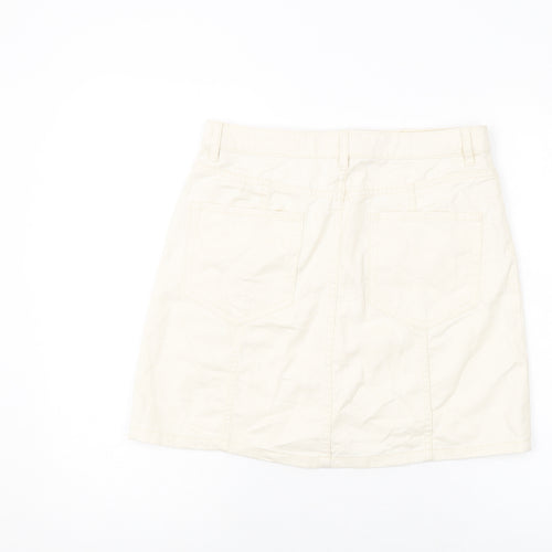 Tulchan Womens Beige Cotton Mini Skirt Size 12 Button