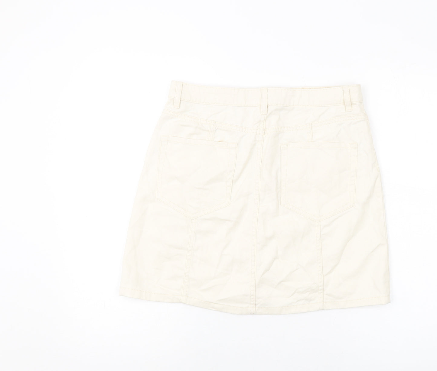 Tulchan Womens Beige Cotton Mini Skirt Size 12 Button