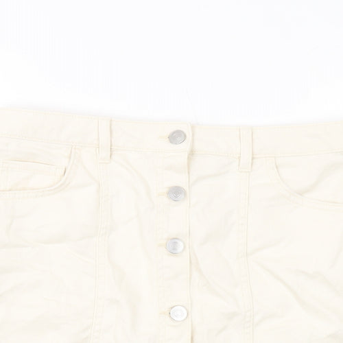 Tulchan Womens Beige Cotton Mini Skirt Size 12 Button