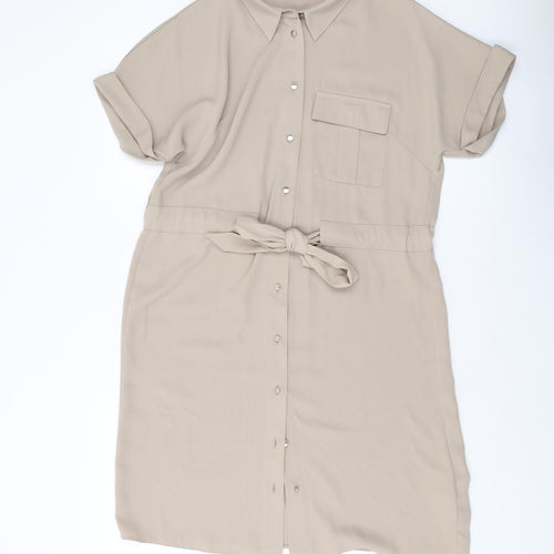 Dorothy Perkins Womens Beige Polyester Shirt Dress Size 10 Collared Button