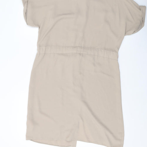 Dorothy Perkins Womens Beige Polyester Shirt Dress Size 10 Collared Button