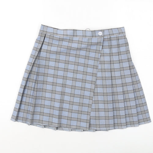 Nasty Gal Womens Blue Plaid Polyester A-Line Skirt Size 12 Button