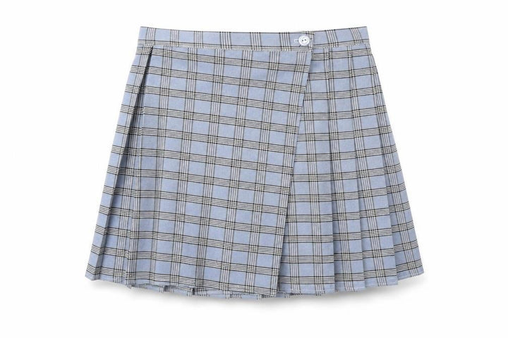 Nasty Gal Womens Blue Plaid Polyester A-Line Skirt Size 12 Button