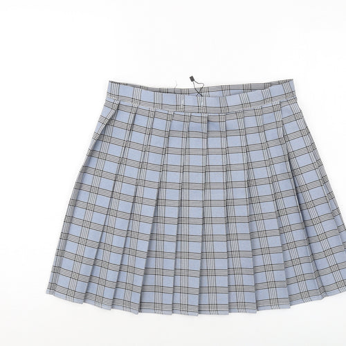 Nasty Gal Womens Blue Plaid Polyester A-Line Skirt Size 12 Button