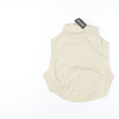 PRETTYLITTLETHING Womens Beige Viscose Cropped Tank Size 8 Mock Neck