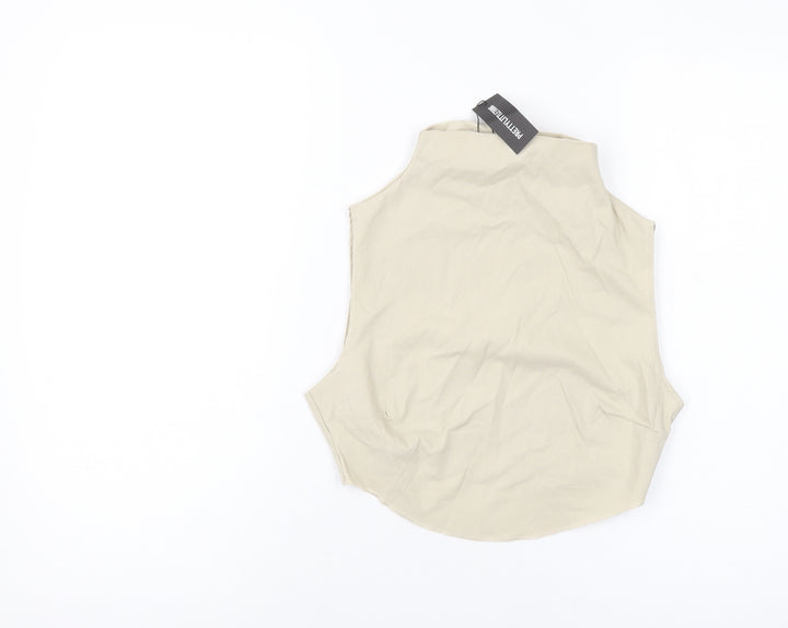 PRETTYLITTLETHING Womens Beige Viscose Cropped Tank Size 8 Mock Neck