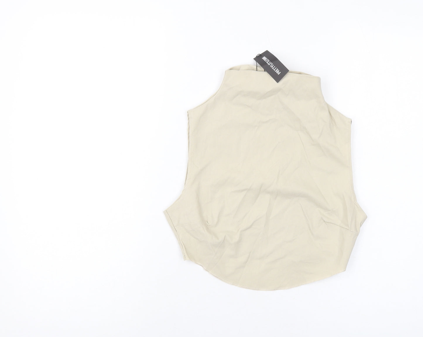 PRETTYLITTLETHING Womens Beige Viscose Cropped Tank Size 8 Mock Neck