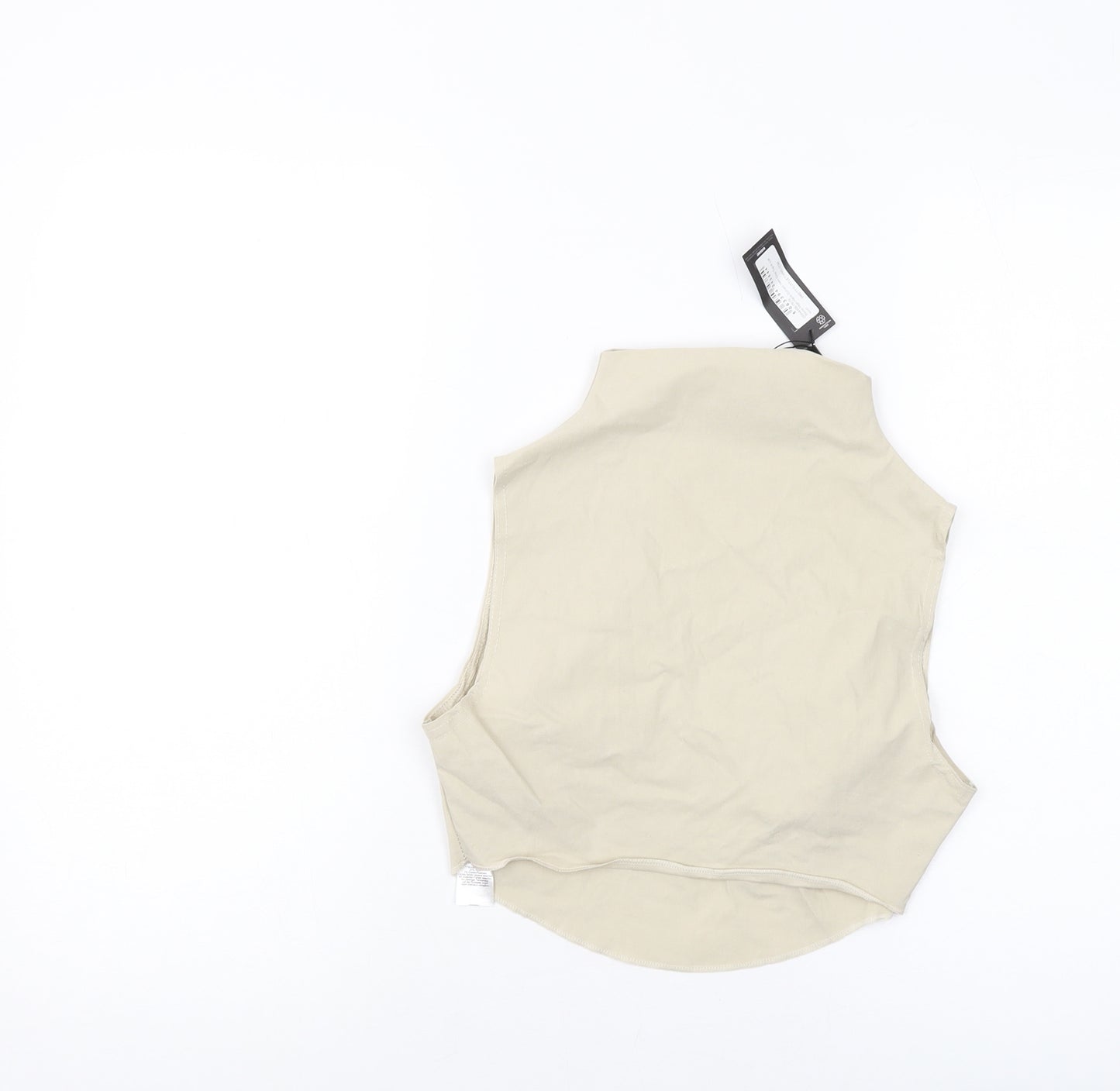 PRETTYLITTLETHING Womens Beige Viscose Cropped Tank Size 8 Mock Neck